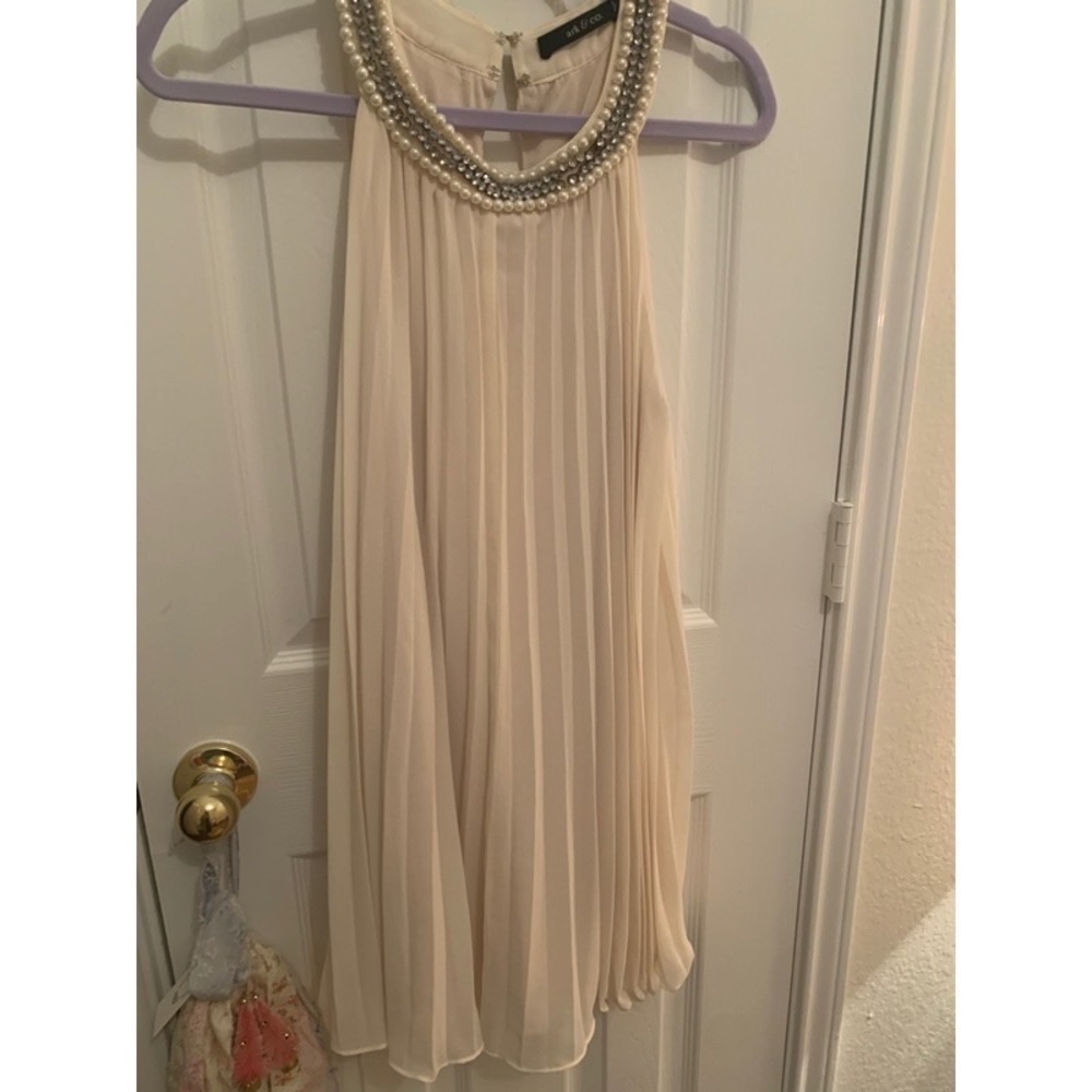 Ark & Co white pleated & beaded dress